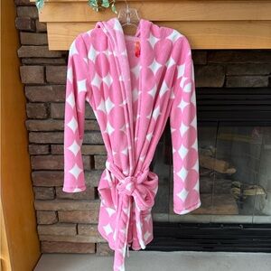 Jenni by Jennifer Moore Pink and White Geometric Dot Patterned Robe Hood Medium